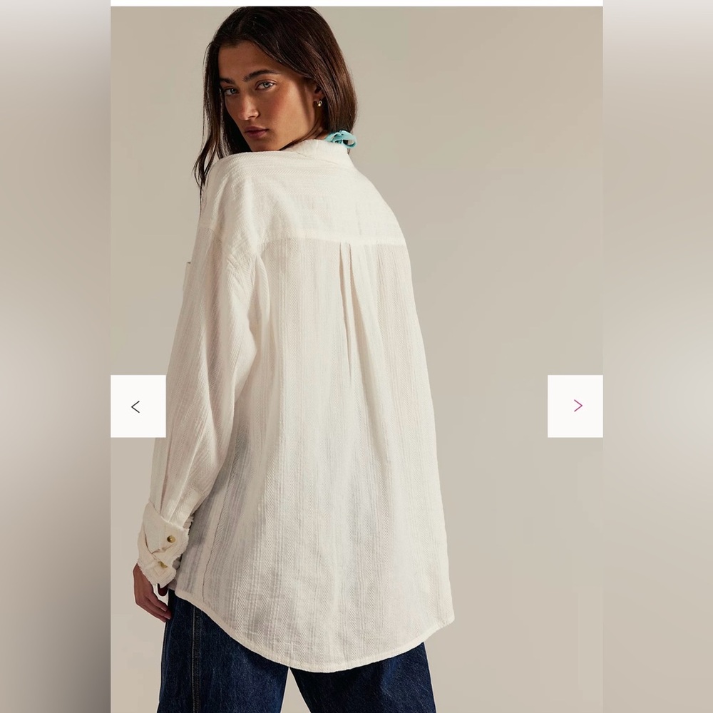 NEW FREE PEOPLE WE THE FREE SUMMER SORBET SHIRT CLEAN IVORY XS Button Up - Picture 2 of 7